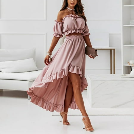 

Women s New One-Piece Collar Waistless Puff Sleeve Two-Piece Suit Dress Note Please Buy One Size Larger