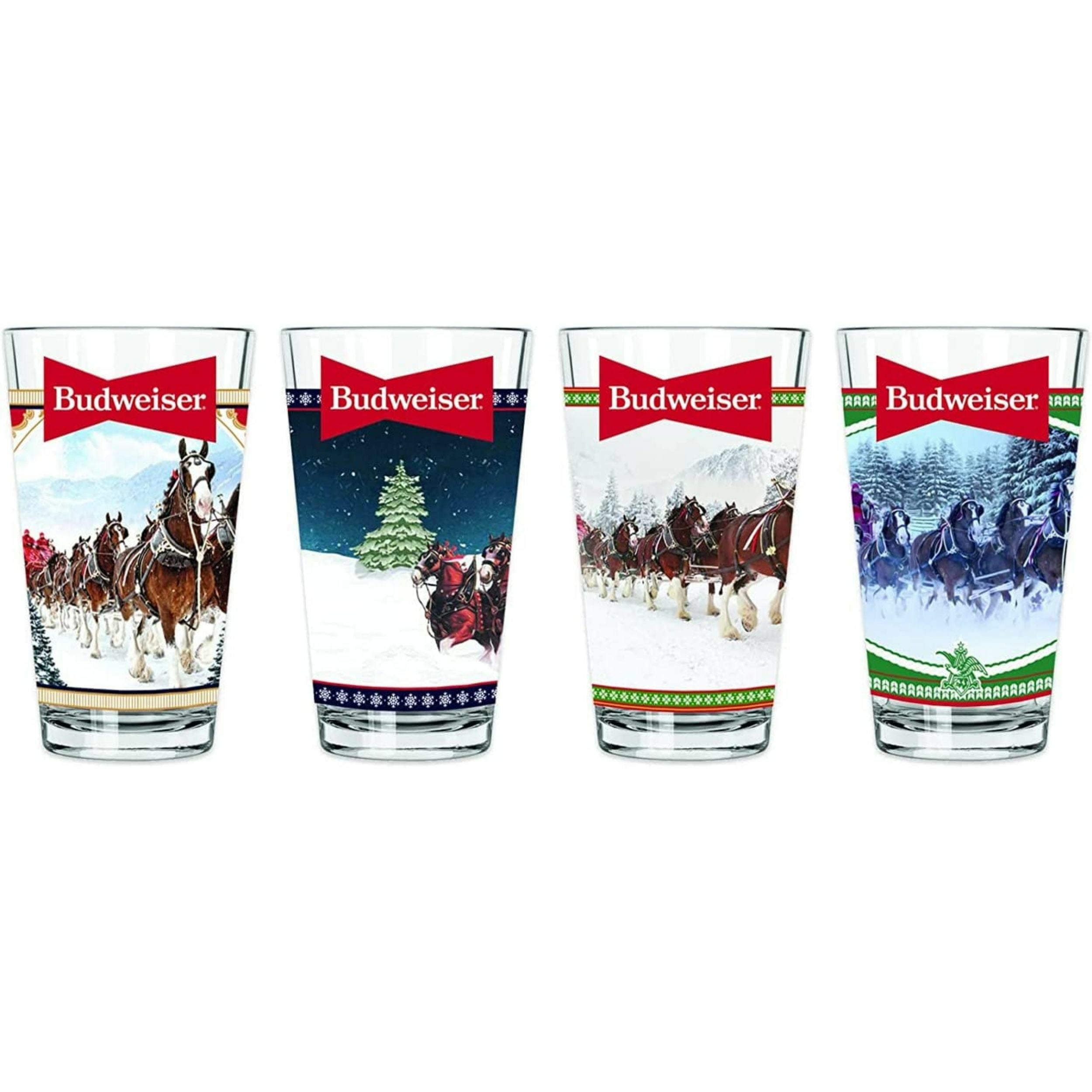 Budweiser Holiday Gifting Set of 4 Clydesdales Glasses Christmas