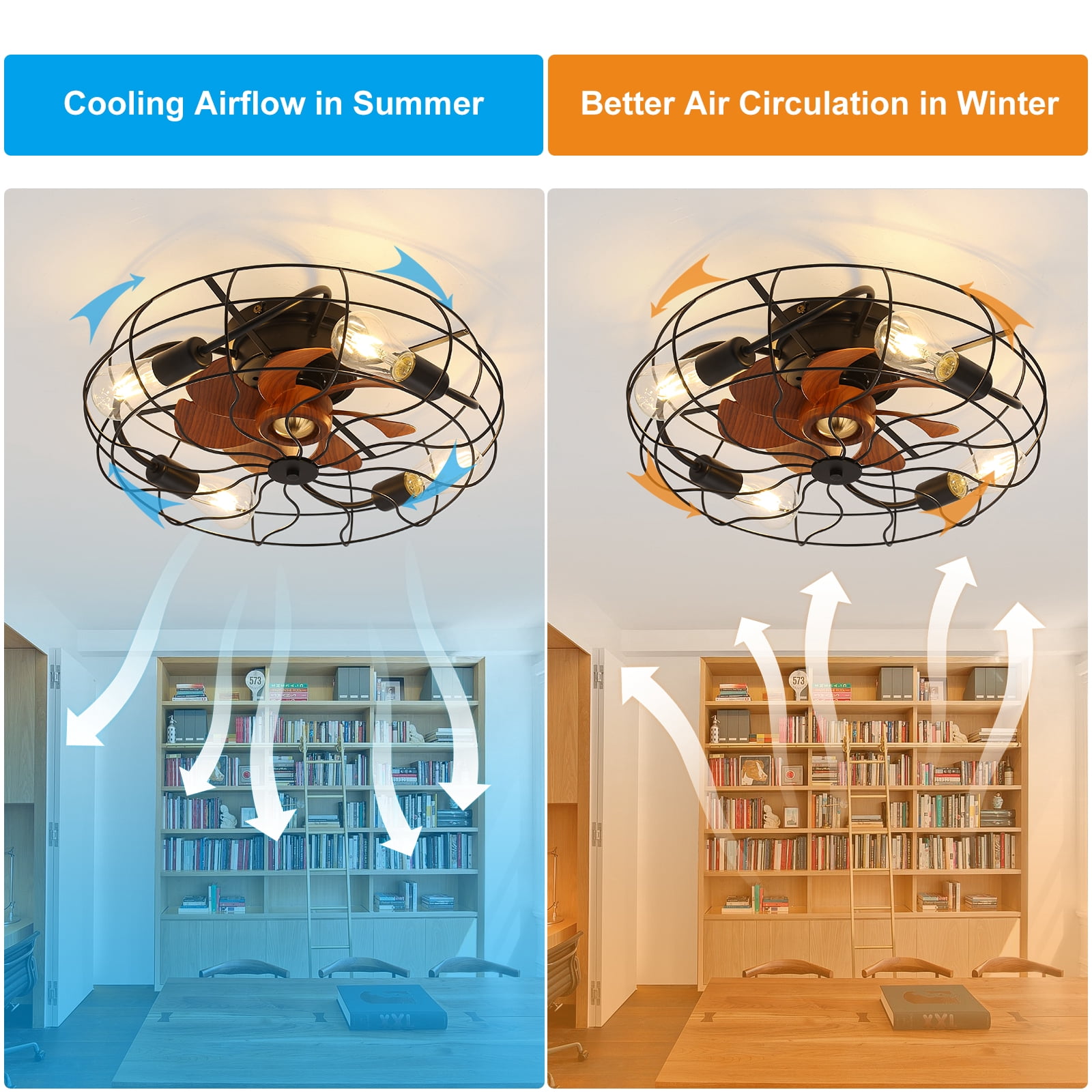 Sofucor 20" Matte Black Modern Bladeless Ceiling Fan with LED Light and Remote