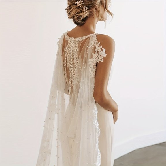 European and American Embroidered Mesh Shawl Long Trailing Bridal Cloak for Weddings and Special Events