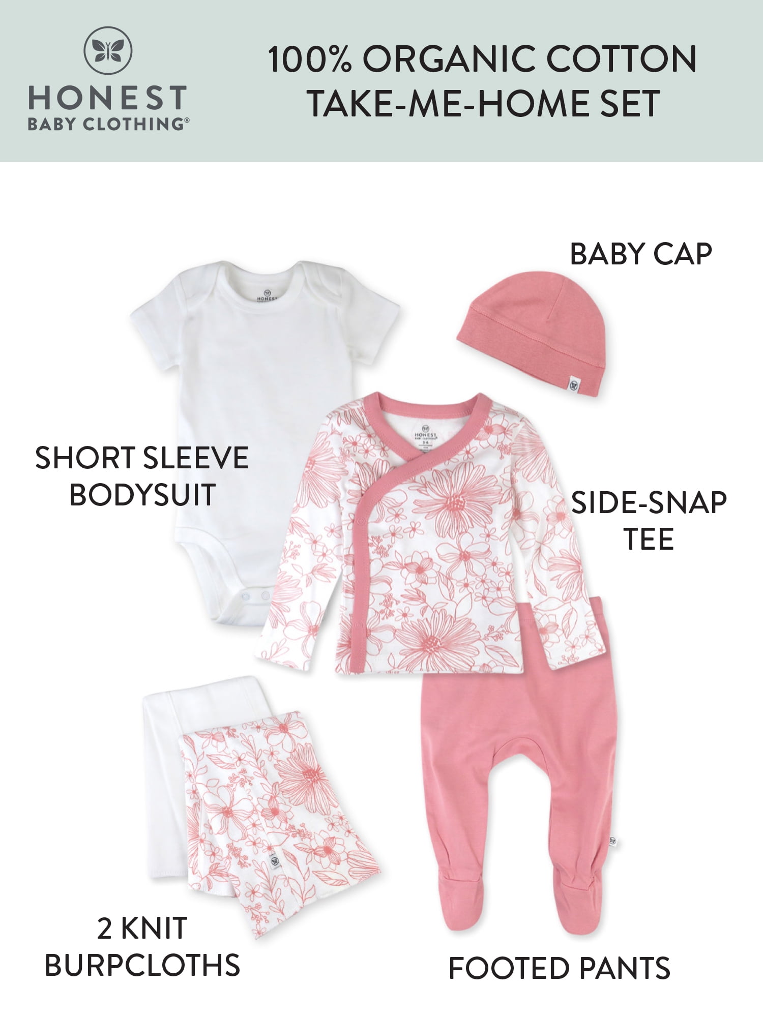 Honest Baby Clothing Baby Boy or Girl Gender Neutral Organic Cotton Take Me Home Gift Set, 6 Piece (Newborn-6 Months)