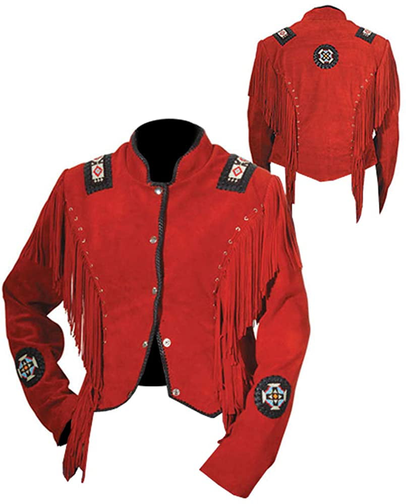 Vipzi Mens New Native American Western BLACK Suede Leather Jacket Fringe 