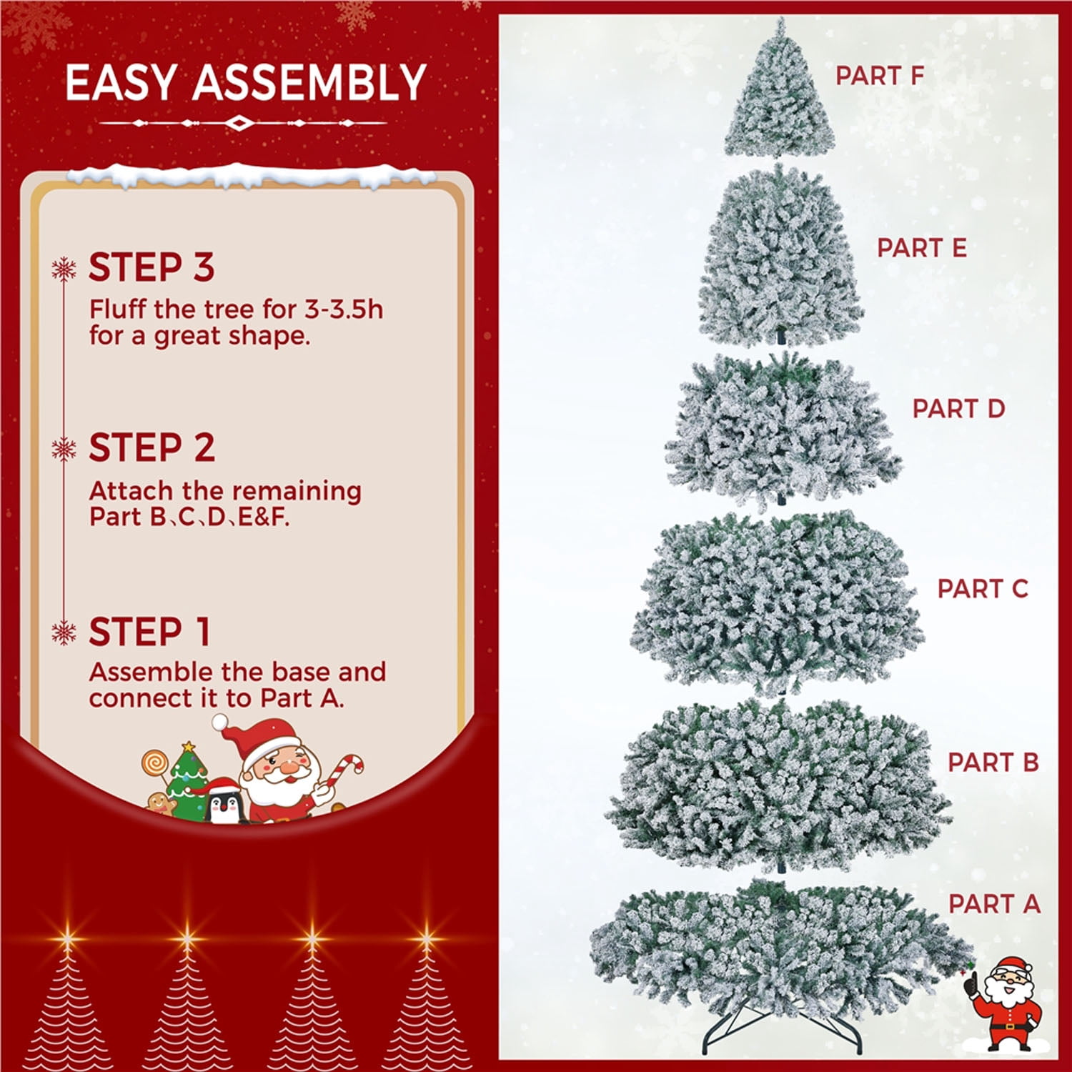 Alden Design 12FT Pre-lit Flocked Christmas Tree with Foldable Stand Hinged Fir Holiday Decorative Tree with 1750 LED Warm Lights, Green&White