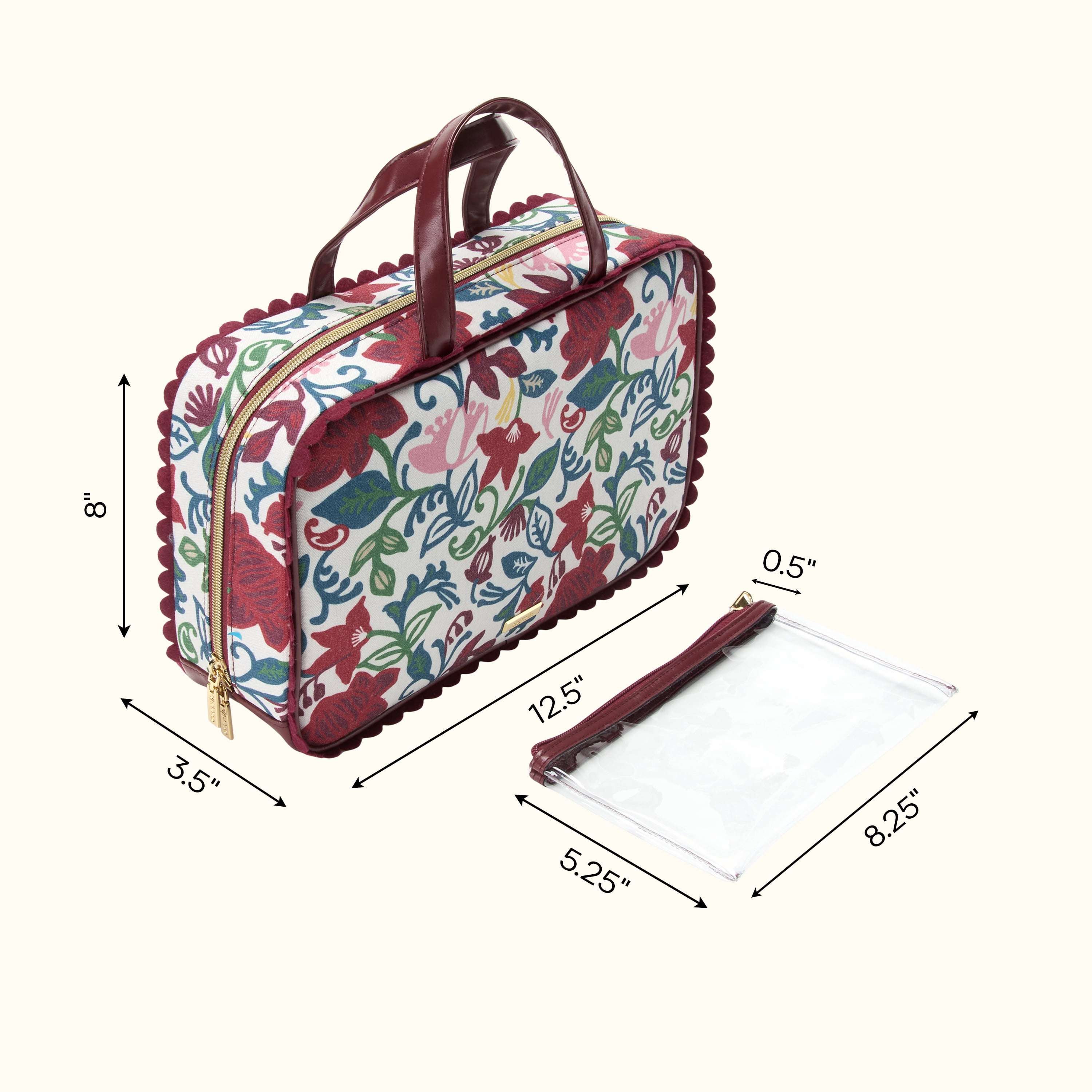 Conair Floral Canvas Weekender Cosmetic Bag with Removable Pencil Case, 2-Piece Set