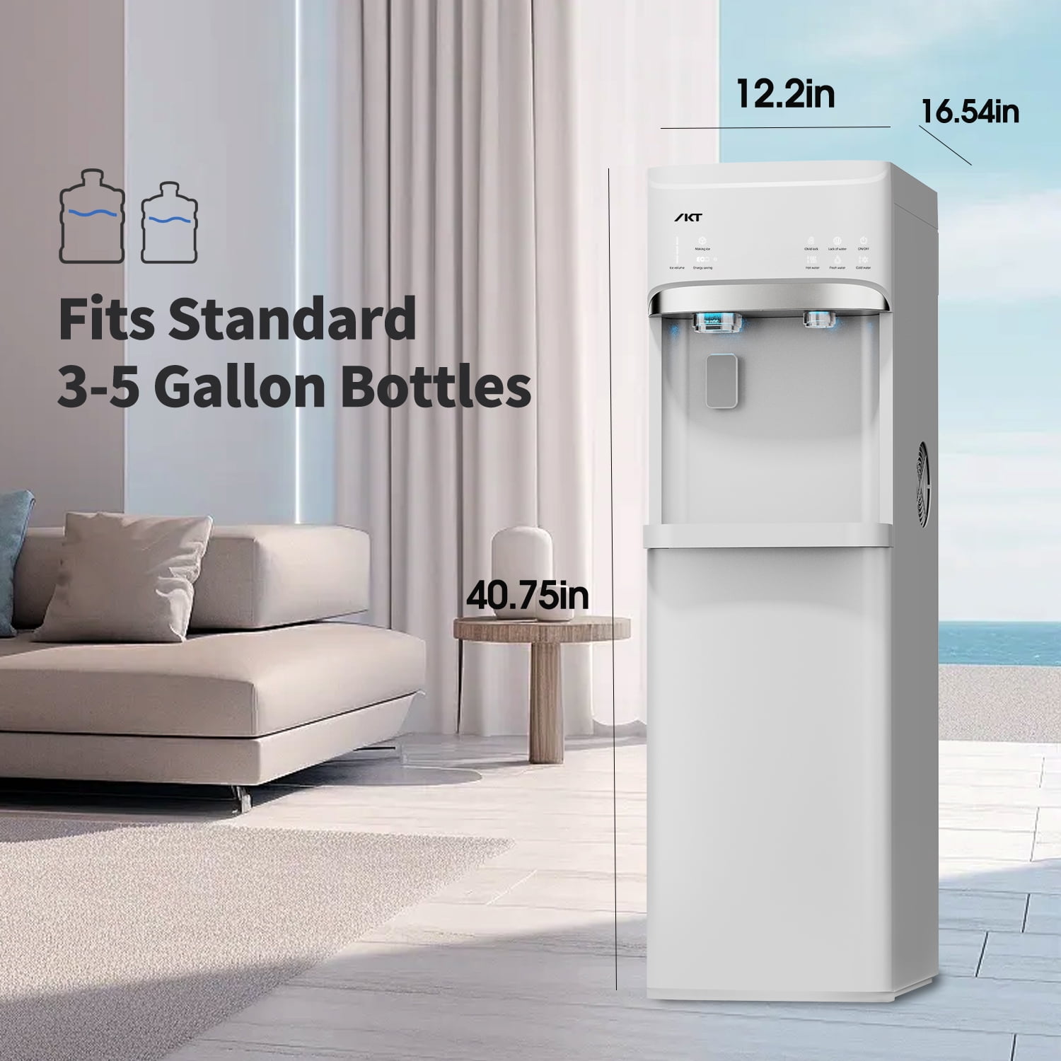 IKT Bottom Loading Water Dispenser Cooler with Maker ,for 5 Gallon Bottle with Empty Bottle Indicator 3 Temperature 22lbs Within 24hrs White