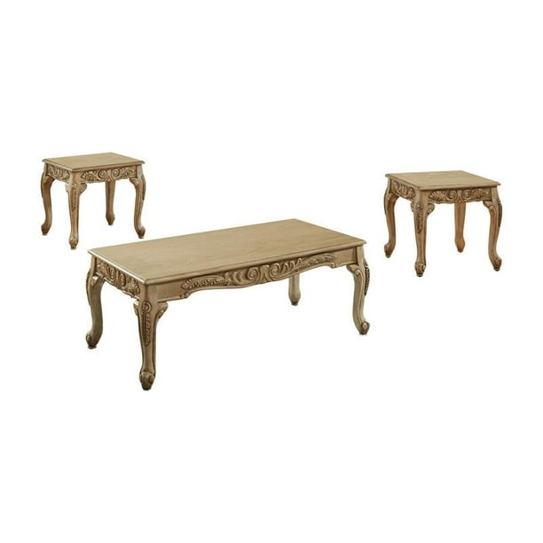 Furniture of America Alisa 3piece Wood Coffee Table Set in Antique