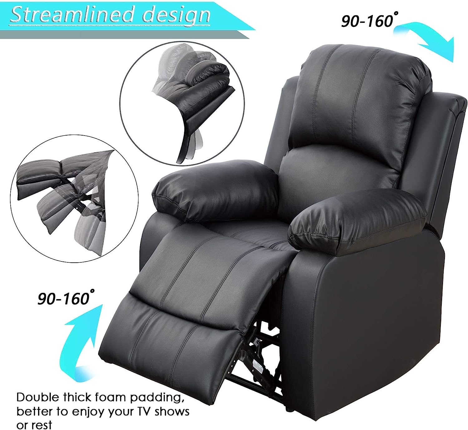 Golden Furniture 3 Piece Contemporary Faux Leather Reclining Living Room Set Black