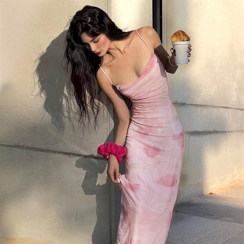 Women'S Floral Ruched Bodycon Midi Dress Mesh Fishtail Summer Wedding Guest Cocktail Going Out Dresses 2025 Pink L