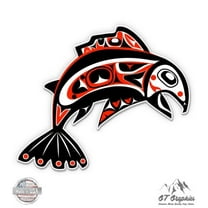 Pacific Northwest Native Art Fish Tribal - 5" Vinyl Sticker - For Car Laptop I-Pad - Waterproof Decal