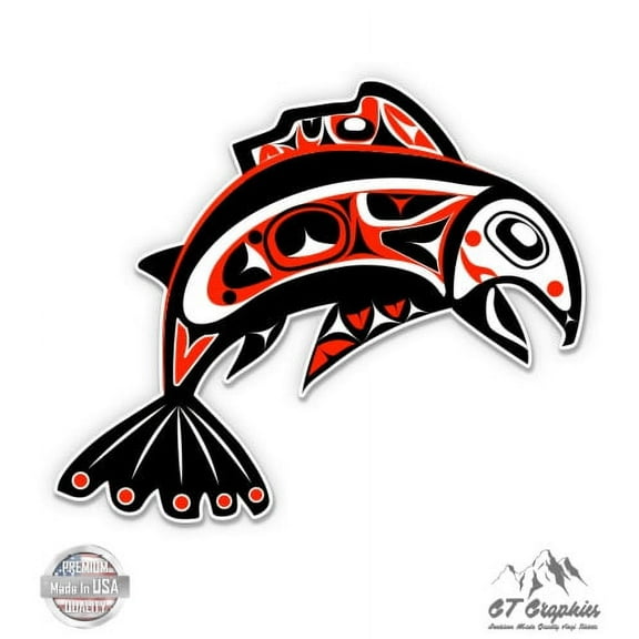 Pacific Northwest Native Art Fish Tribal - 3" Vinyl Sticker - For Car Laptop I-Pad Phone Helmet Hard Hat - Waterproof Decal