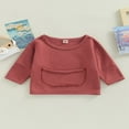 thumbnail image 2 of Chandail en Molleton à Col Rond pour Bébé Garçon Fille avec Poche, Couleur Unie, Manches Longues, Hauts Décontractés, Rouge Brunâtre 1-2 Ans, 2 of 8