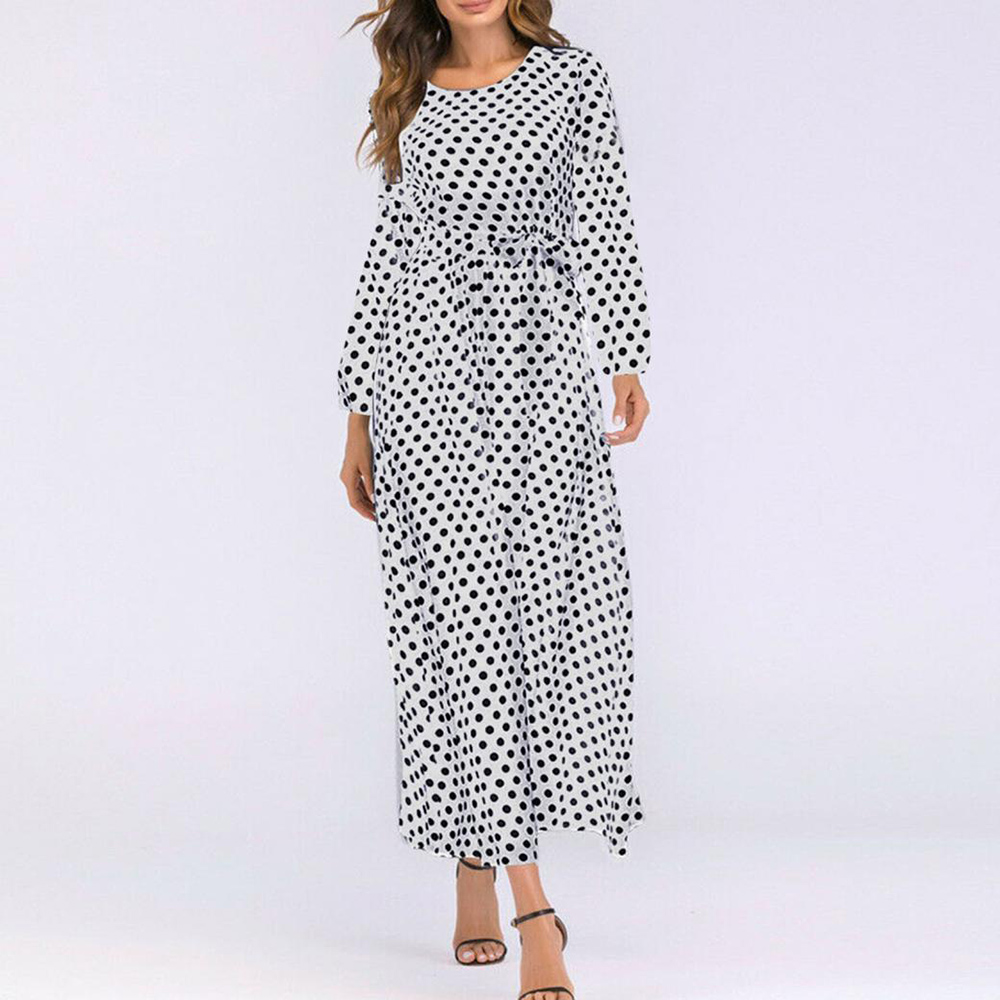 Holiday Deals yievot Fashion Womens Casual Maxi dress Sexy Polka Dot Print  Belt Included Long Sleeve V Neck Dress Fall Dresses for Women On Clearance