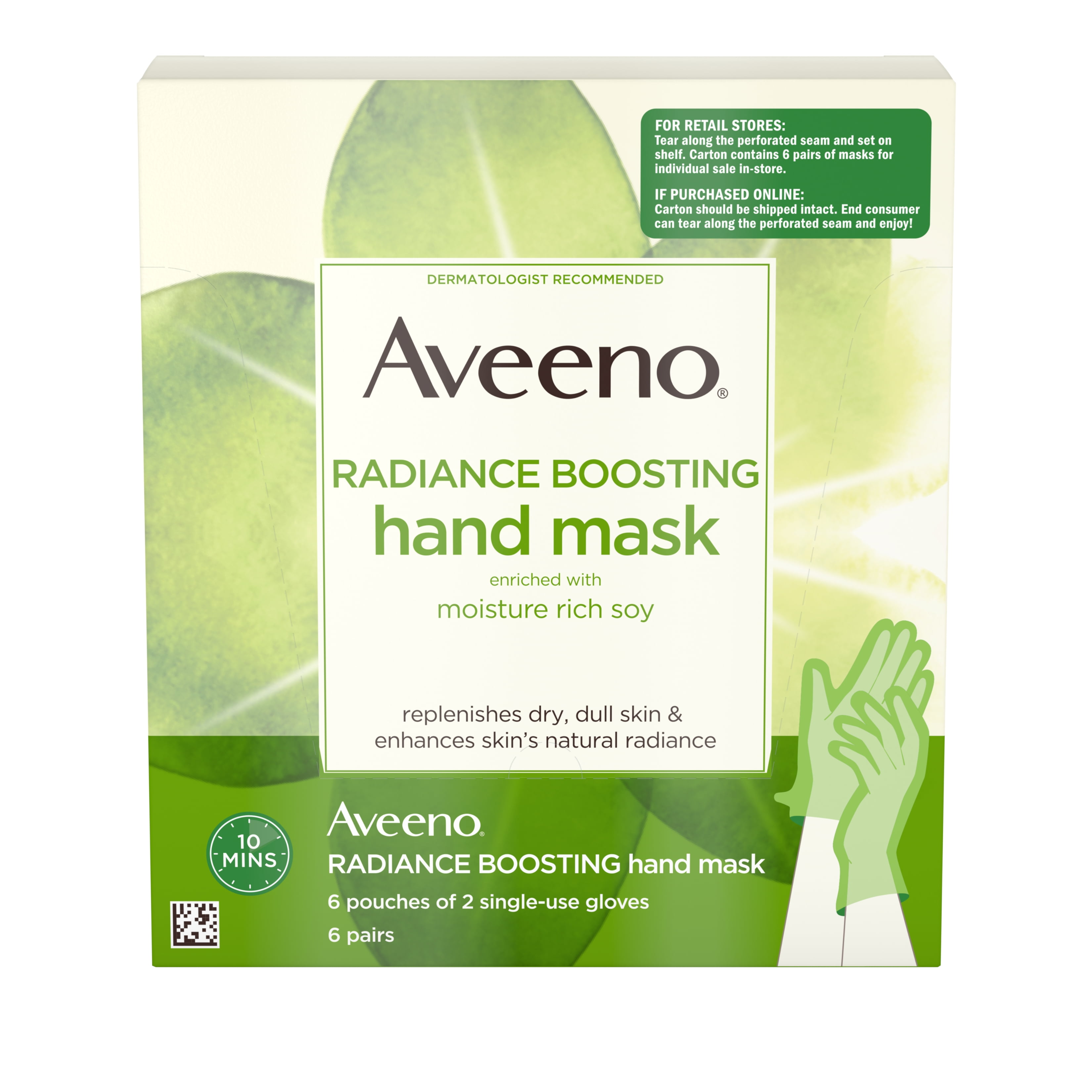 Aveeno Radiance Boosting Hand Mask with Soy, 6 Pairs of Gloves