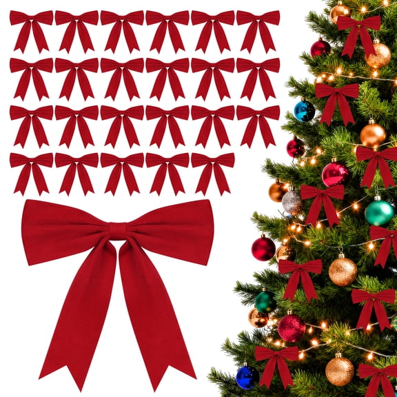 Yexmas 24pcs Red Velvet Christmas Bows, Xmas Ribbon Bows Ornaments for Christmas Tree, Gift Wrapping,Crafts,Party, Wreath Garland Holiday Decor
