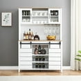 thumbnail image 2 of Homhougo Farmhouse Coffee Bar Cabinet with Sliding Barn Doors, 70" Kitchen Hutch Cabinet with Storage, Wine & Glasses Rack, Tall Sideboard Buffet Cabinet for Kitchen, Dining Room, White, 2 of 7