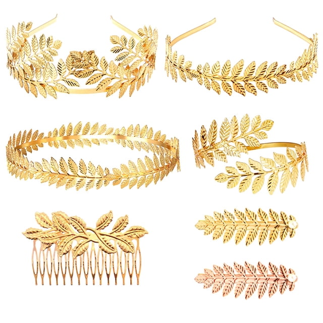 7 Piezas Diadema de Hoja de Diosa Diadema Nupcial de Diosa Griega Corona de Hojas de Laurel Corona de Rama de Hoja Dorada Accesorios para el Tocado de Diosa Griega Accesorios para Disfraces de Diosa G