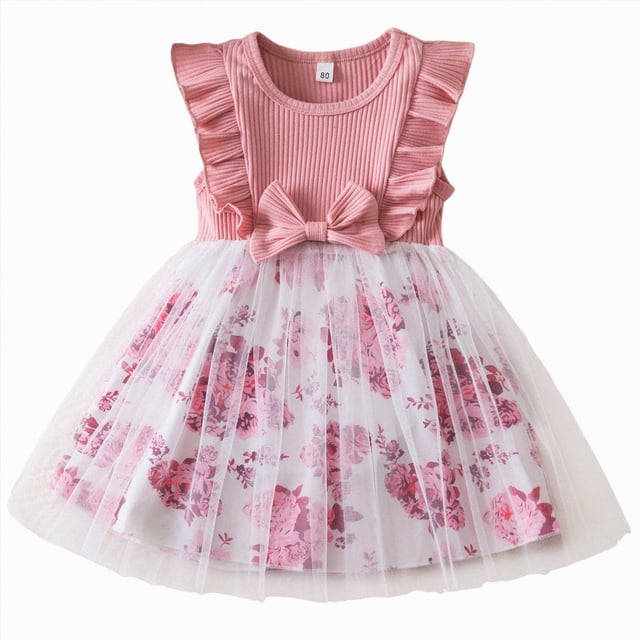 Gubotare Robes pour Bébé Fille Robe Sans Manches Trapèze Courte Froncée Ruffle Robes Évasées 4T 5T (Rose,4-5 Ans)