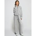 thumbnail image 4 of Previn Women's Billowy 2 Piece Outfit Band Collar Long Sleeve Shirt With Pants Set Comfy Half Zip Chic Fall Jogger Activewear Set Light Grey Medium, 4 of 5