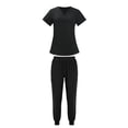 thumbnail image 2 of Muscularfit Work Summer Sets Pleated Scrubs Sets Pullover Comfy Sets Shirt V-Neck Short Sleeve Black 2pc Sets for Women Outfit, 2 of 6