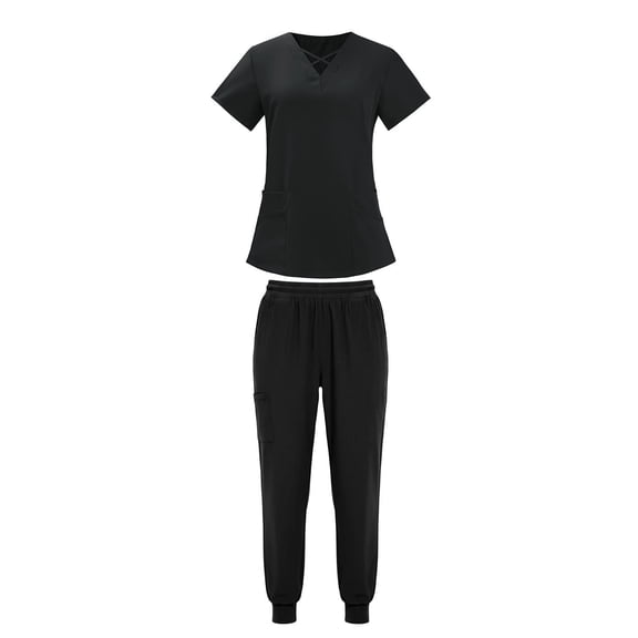 Summer 2 Piece Sets,Scrubs for Women Set Stretch Fit Scrub Top & Jogger Pants Medical Nurse Uniforms Set Multi Pocket