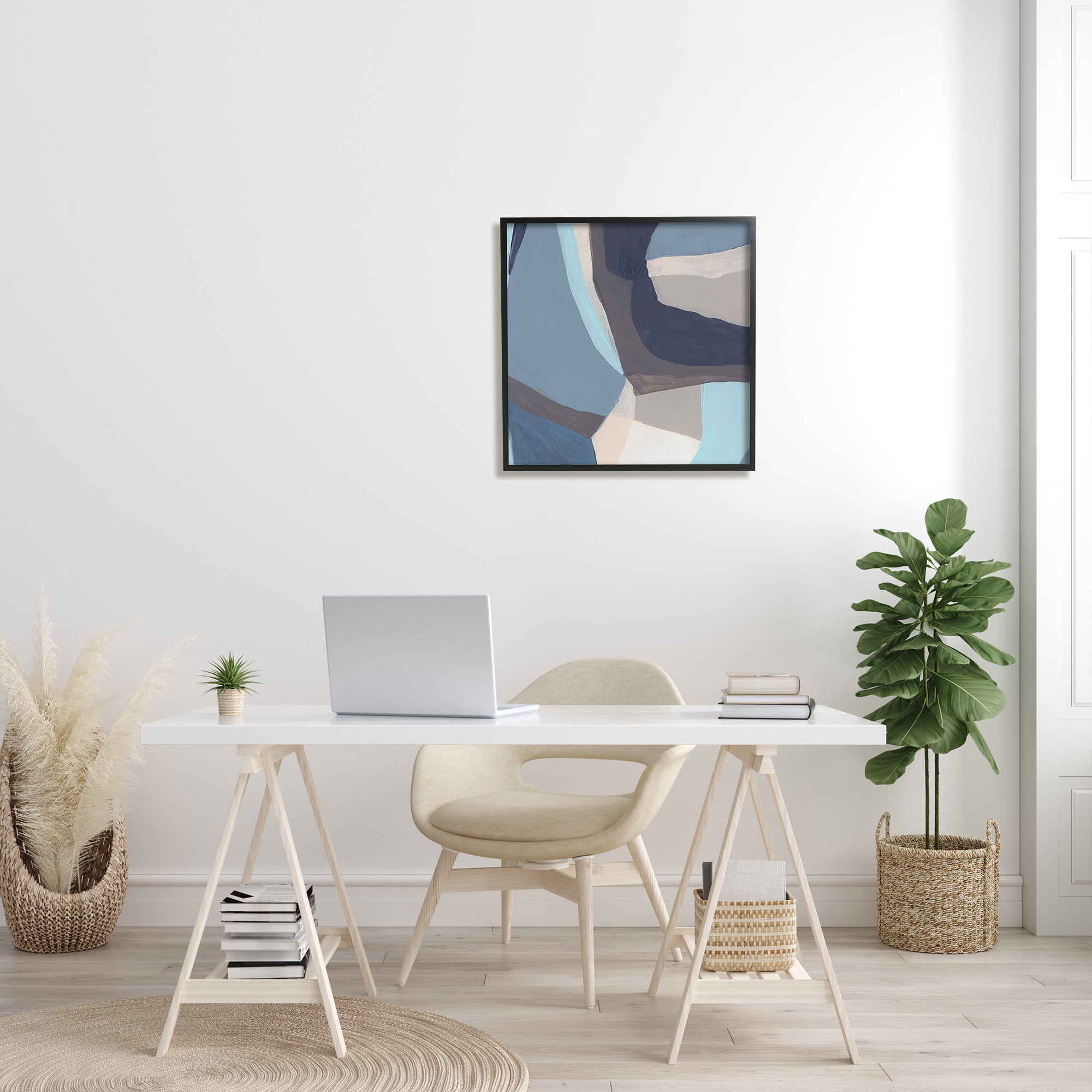 Stupell Industries Arrangement of Coastal Shapes Geometric Abstraction Blue Grey Abstract Painting Black Framed Art Print Wall Art, 24 x 24