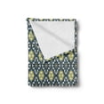 thumbnail image 2 of Antique Soft Flannel Fleece Throw Blanket, Victorian Baroque Ornament Motifs Royal Tile Design Renaissance, Cozy Plush for Indoor and Outdoor Use, 60" x 80", Pale Yellow Dark Blue, by Ambesonne, 2 of 5