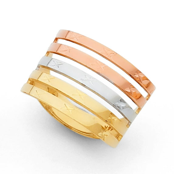 FB Jewels 14K White Yellow and Rose Three Color Gold Semanario Ring Size 10