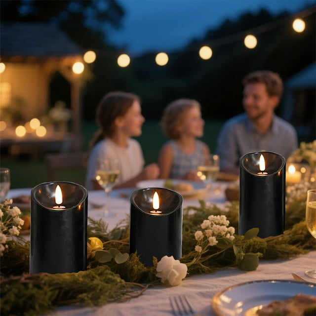 Aursykel 3 Pack Halloween Decorations Light Up Real Wax Electronic Candle with 10 Key Remote Simulation Flickering Wick Indoor Outdoor Spooky Party Decor Safe for Home and Pet 3.9x3in Black