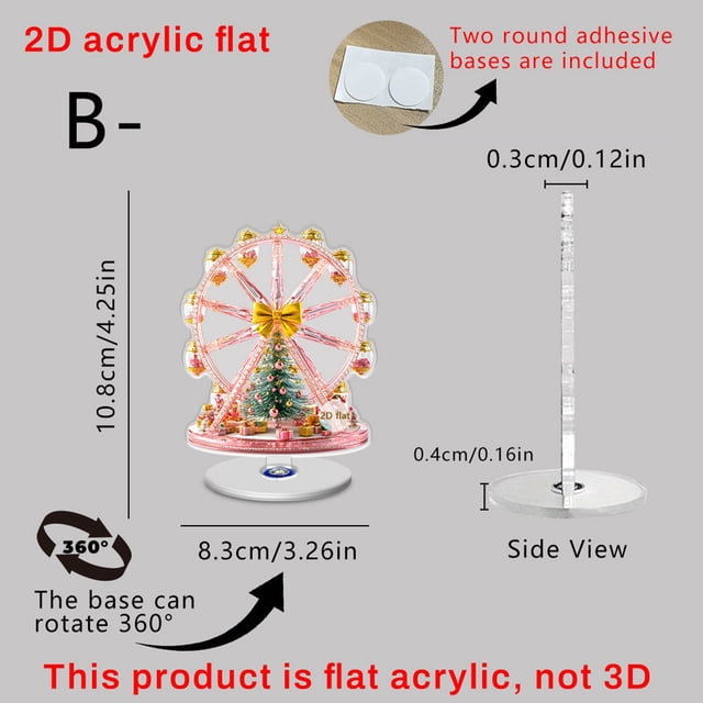 Unique Christmas Ornament 2D Flat Acrylic Ferris Wheel Snowhouse with 360-Degree Rotation for Tree or Shelf Display