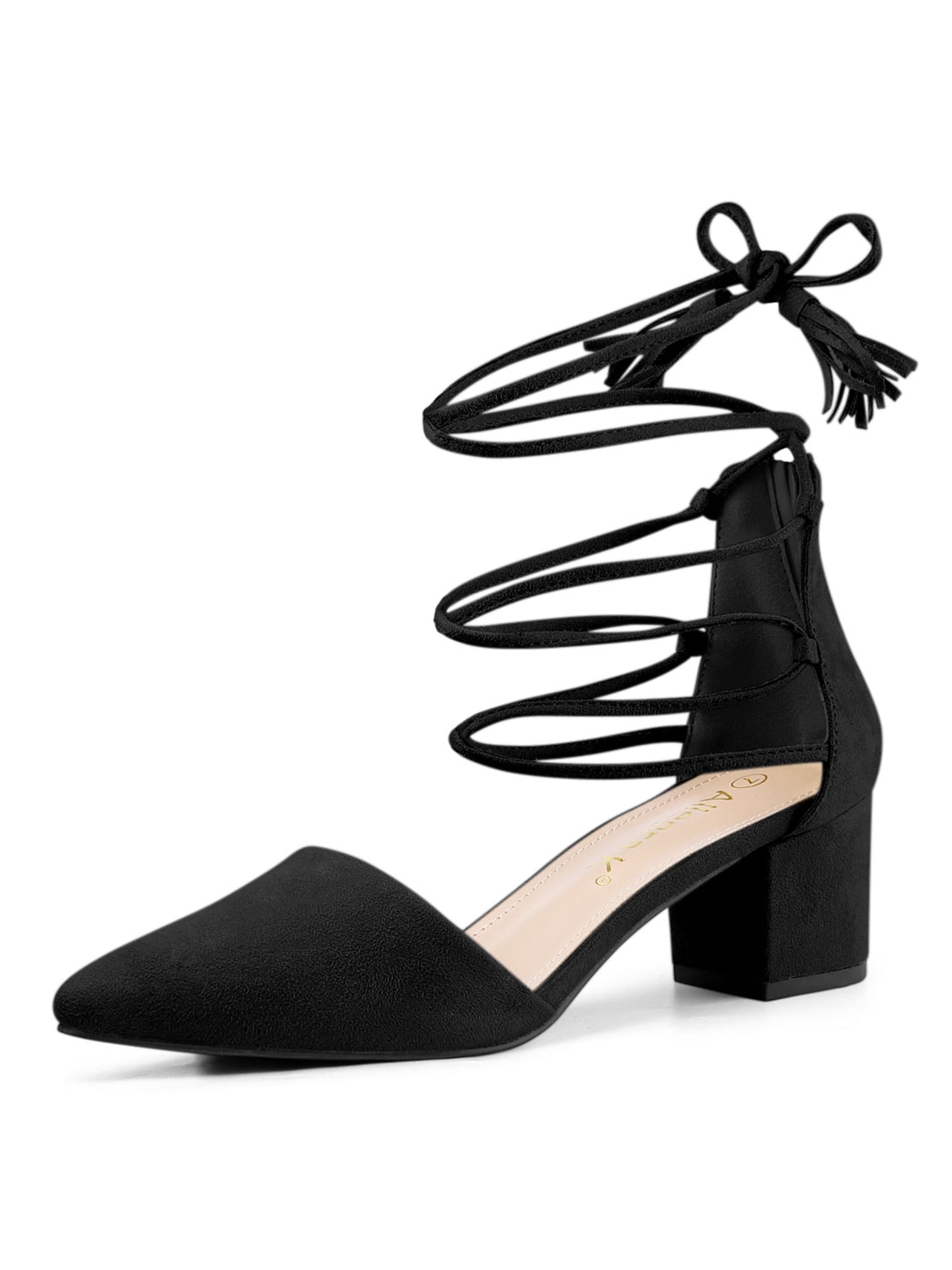 black pointed chunky heels