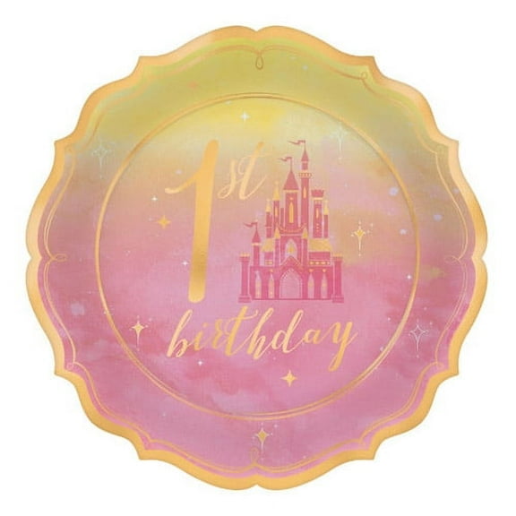 Disney Princess 'Once Upon a Time' 1st Birthday Small Metallic Paper Plates (8ct)
