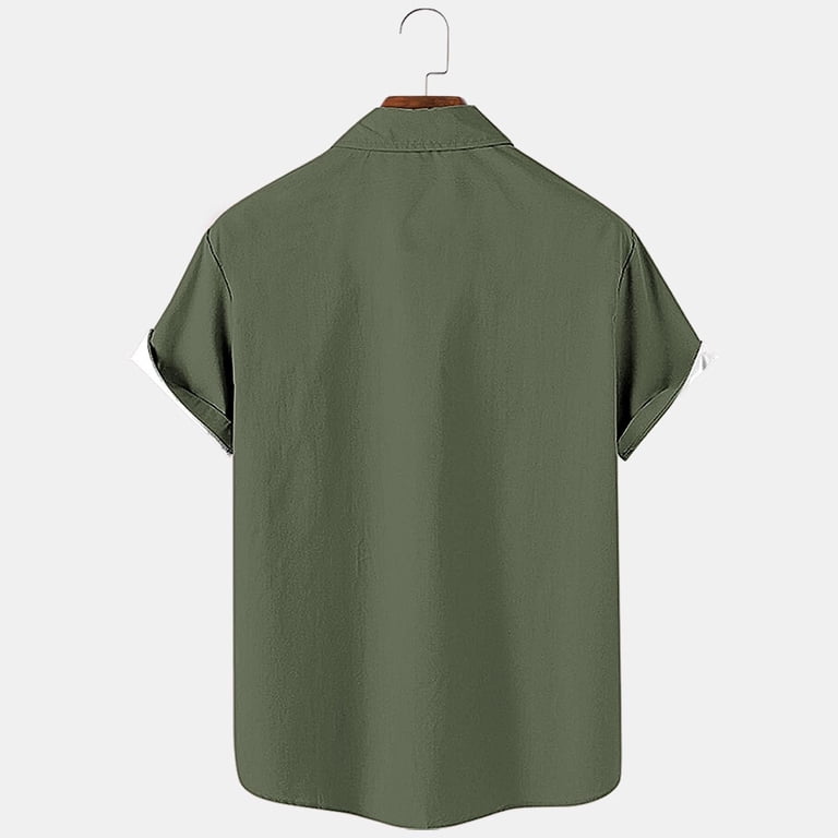 Zekutng Mens T Shirts Color-Blocked Collared Button-Down Hawaiian