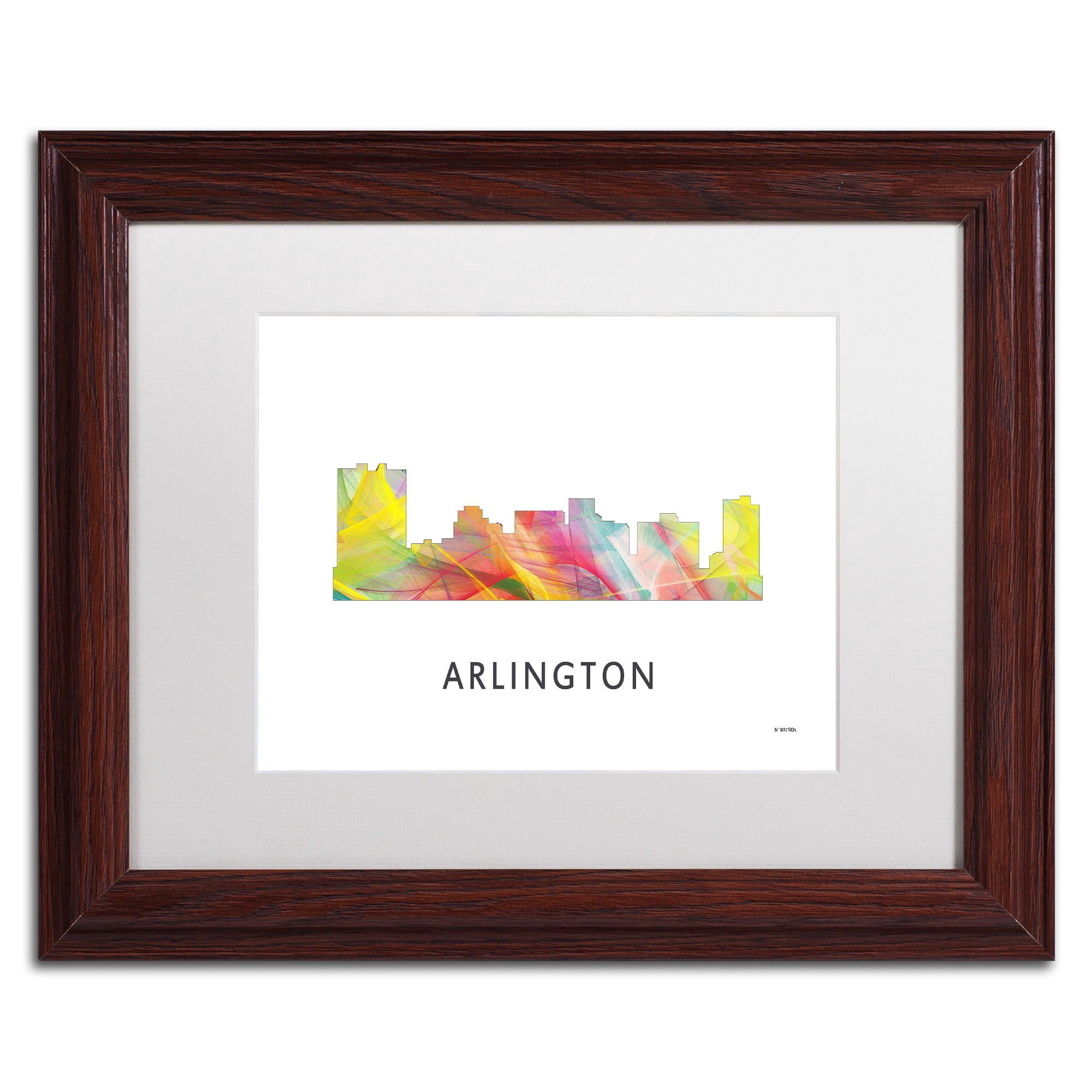 Trademark Fine Art 'Arlington Texas Skyline WB-1' Canvas Art by Marlene Watson, White Matte, Wood Frame