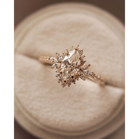 solitaire jewels Art Deco 1CT Marquise Moissanit Engagement Ring For Women, 14K Yellow Gold