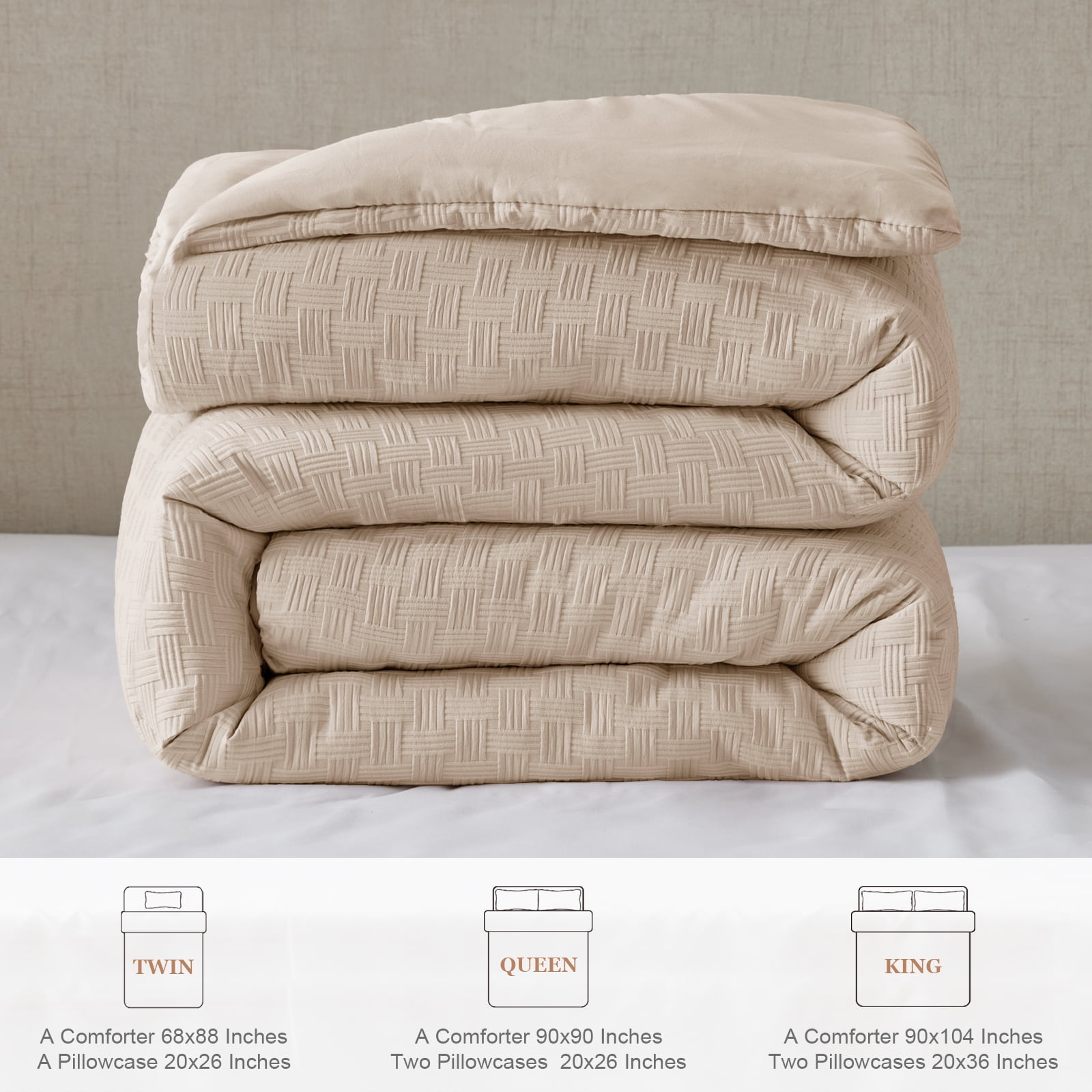 Whale Flotilla 3-Piece Jacquard Braid Ultra Soft Queen Comforter Set, Luxury Reversible Microfiber Comforters Full Size Bedding Set with 2 Pillowcases, Lightweight Duvet for All Seasons, Beige