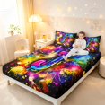thumbnail image 3 of Manfei Neon Gradient Monogram J Queen Sheets,Paint Splatter Queen Sheet Sets,Black,4pcs,1 Flat Sheet,1 Fitted Sheet and 2 Pillowcases, 3 of 6