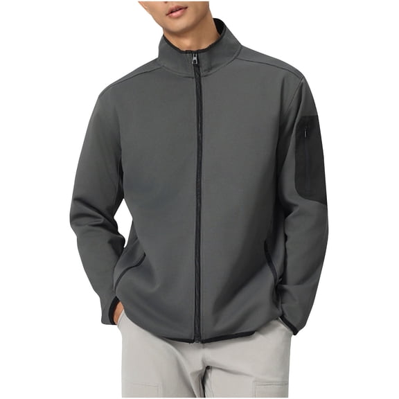 YYDGH Mens Zip Up Shell Jackets Long Sleeve Stand Collar Jackets Casual Lightweight Fall Winter Coat Outwear Gray XXL