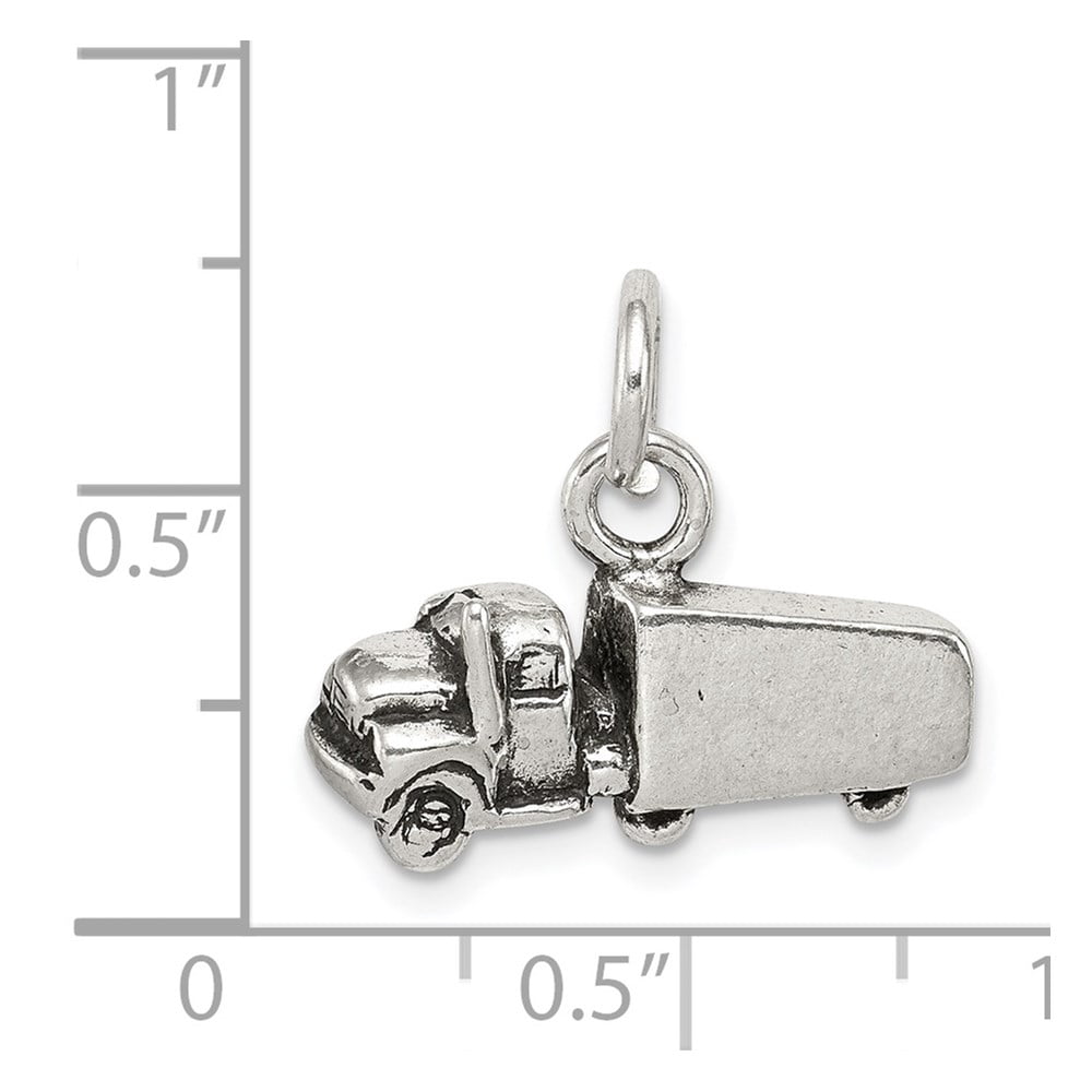 925 Sterling Silver Solid Oxidized Truck Charm 11x18mm Wide Pendant Necklace for Women - 1.7 Grams