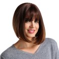 thumbnail image 2 of Peluca Cuadrada Flequillo Cabello Humano Peluca Bob con Gorra - Ombre Marrón Oscuro Marrón Claro Marrón Oscuro Ombre Marrón Claro Sunnimix peluca ombre para mujeres negras, 2 of 8