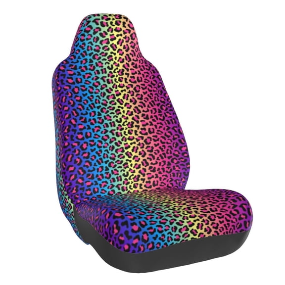 Fuzoiu Leopard Neon Rainbow Gradient Print Elastic Car Seat Covers, Seat Cover Protector,Universal Fit Interior Covers for Most Cars,Washable Seat Cover Non Slip for SUV,Sedan,Van