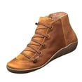 thumbnail image 2 of Bottes Plates Décontractées en Cuir Rétro à Lacets Fermeture Éclair Latérale Plus Bottes Chaussures, 2 of 5