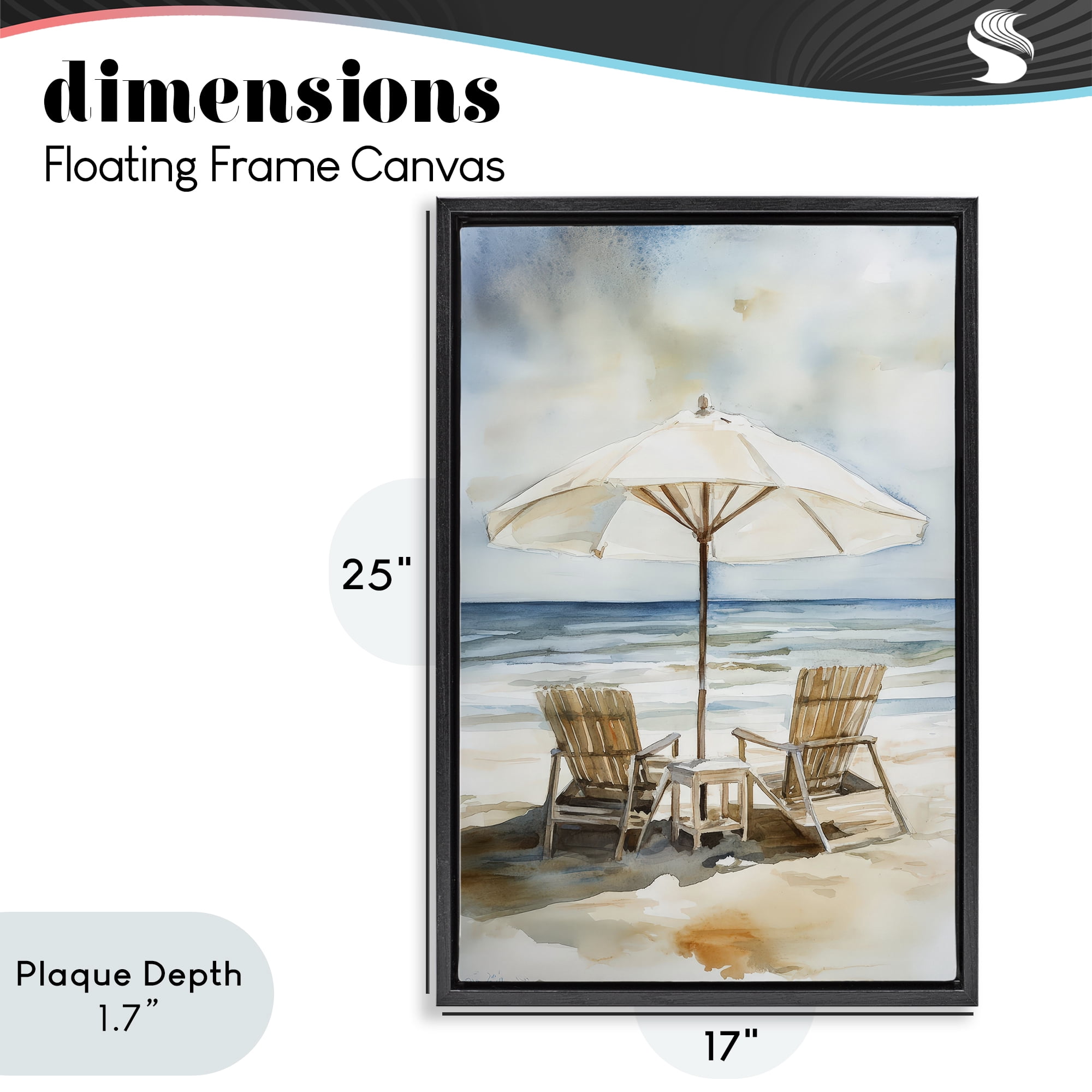 Stupell Industries Watercolor Paradise Beach Scene Black Framed Floater Canvas Wall Art, design by Petal Prints Design