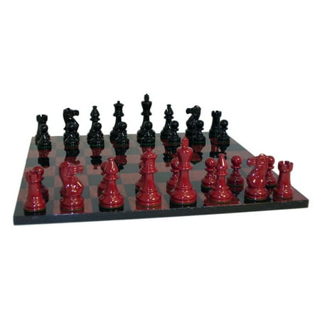 Black And Red Boxwood Clic Chess Set In Glossy Finish On Black And Red Boxwood Clic Chess Set In Glossy Finish On Burlwood Veneer Board