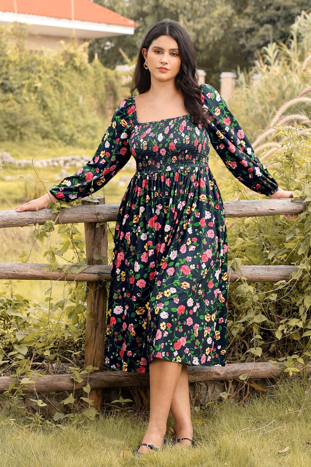 CASSIE LIZ Womens Plus Size Dresses 3X Square Neck Long Sleeve