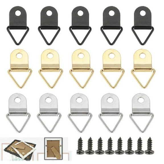 50pcs/set Metal Picture Frame Hangers Hanging Photo Hook Triangle Ring Wall Mount Attached Nails Display Painting Accessories