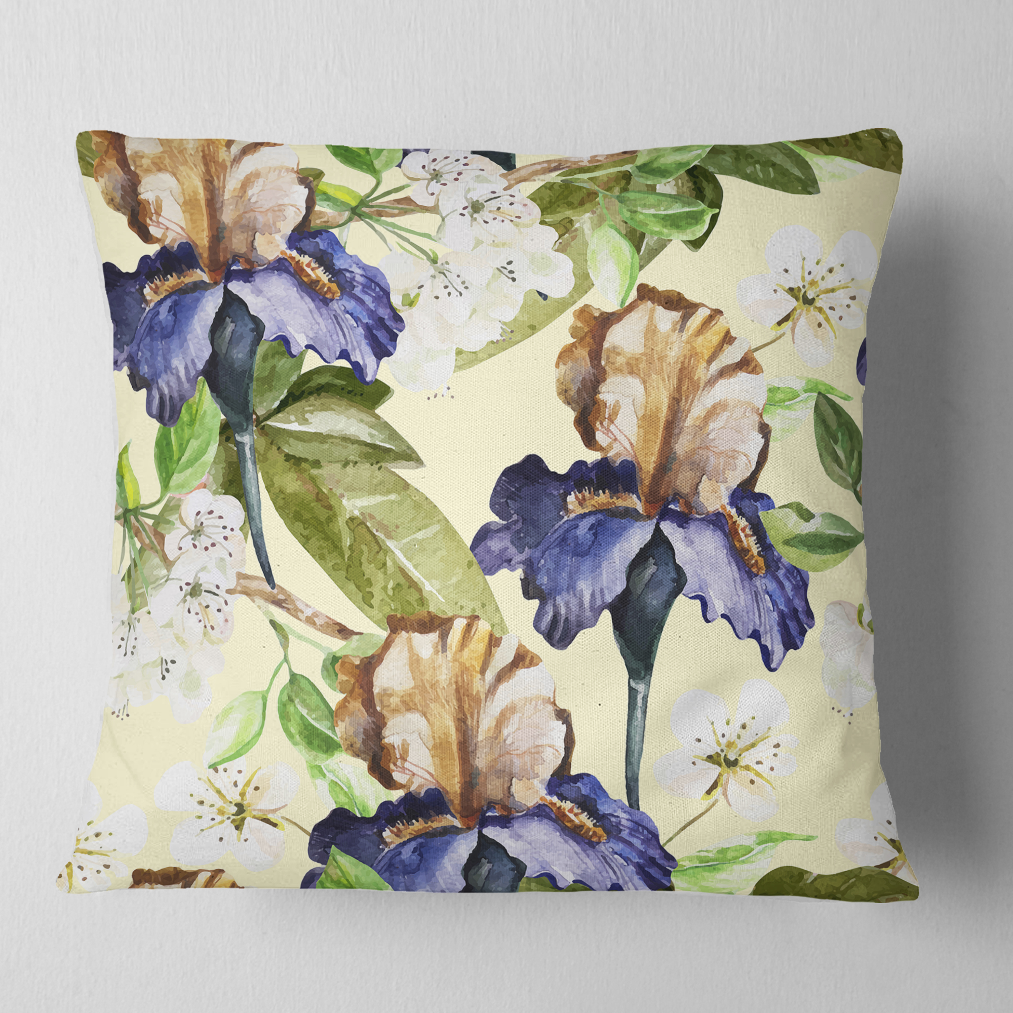 Designart Seamless Flowers Vector Art - Floral Throw Pillow - 16x16