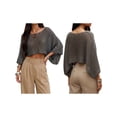 thumbnail image 2 of LMLYSoH Women's Knit Sweaters Long Sleeve Round Neck Solid Color Pullovers Loose Fit Poncho Crop Tops, 2 of 9