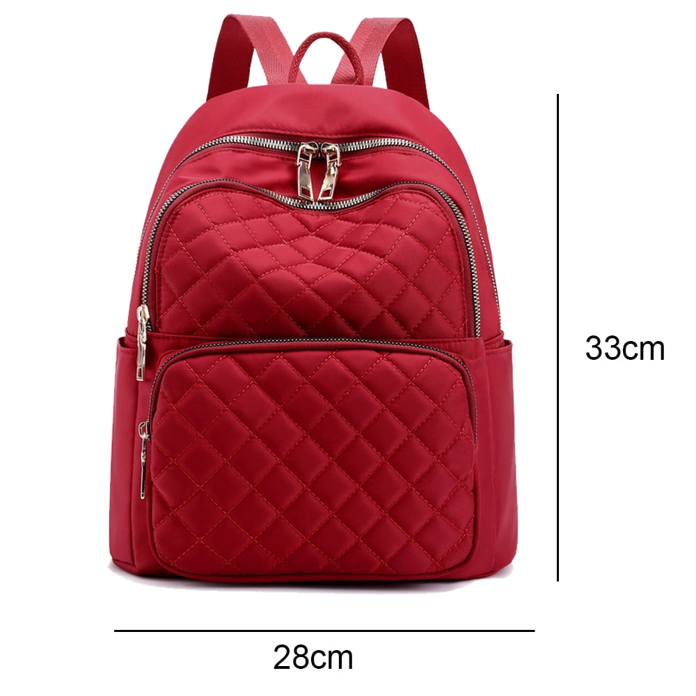 Large capacity lightweight nylon embroidery thread ladies backpack-Wine red