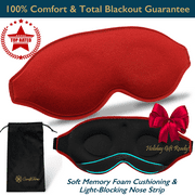 ComfiTime Memory Foam Sleep Mask - 100% Blackout 3D Eye Mask for Sleeping, Eye Covers for Men & Women, Contour Blindfold with Nose Baffle for Adult, Soft Travel Eye Blinders Night Mask, Red