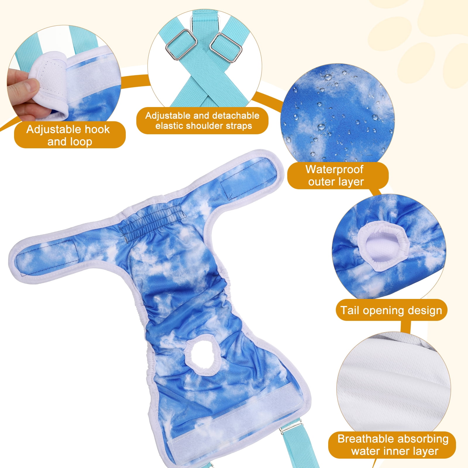Washable Female Dog Diapers with Suspender, Reusable Dog Diapers Absorbent Leakproof(Tie-Dye Dark Blue/Tie-Dye Dark Pink XS, 2Pcs), Intended for Female in Heat Cycle